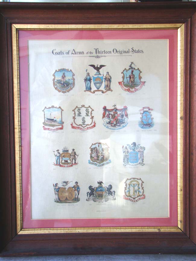 A FABULOUS PRINTED SILK DEPICTION OF THE COATS OF ARMS OF THE ORIGINAL 13 STATES circa 1895 — image 2